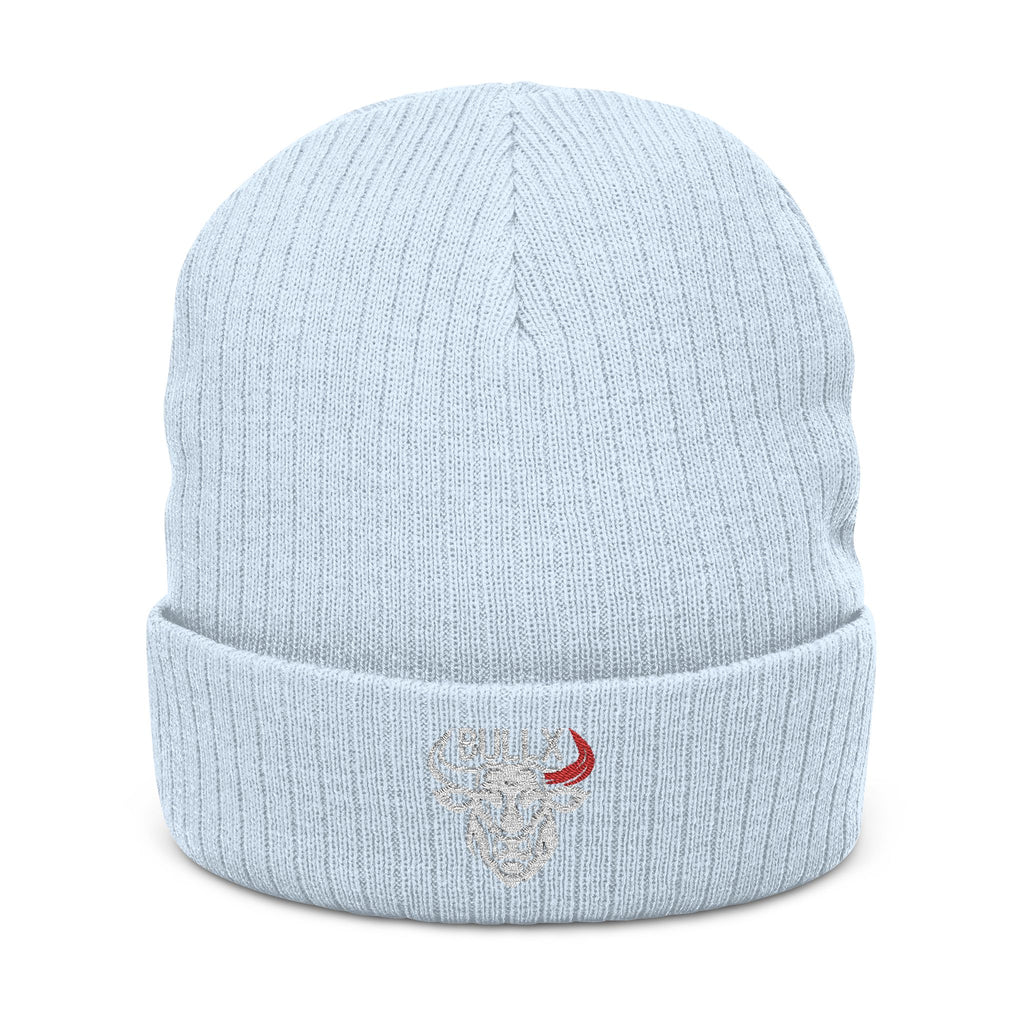 Embroidered Bull Skull Ribbed Beanie — Vintage Western Knit Hat