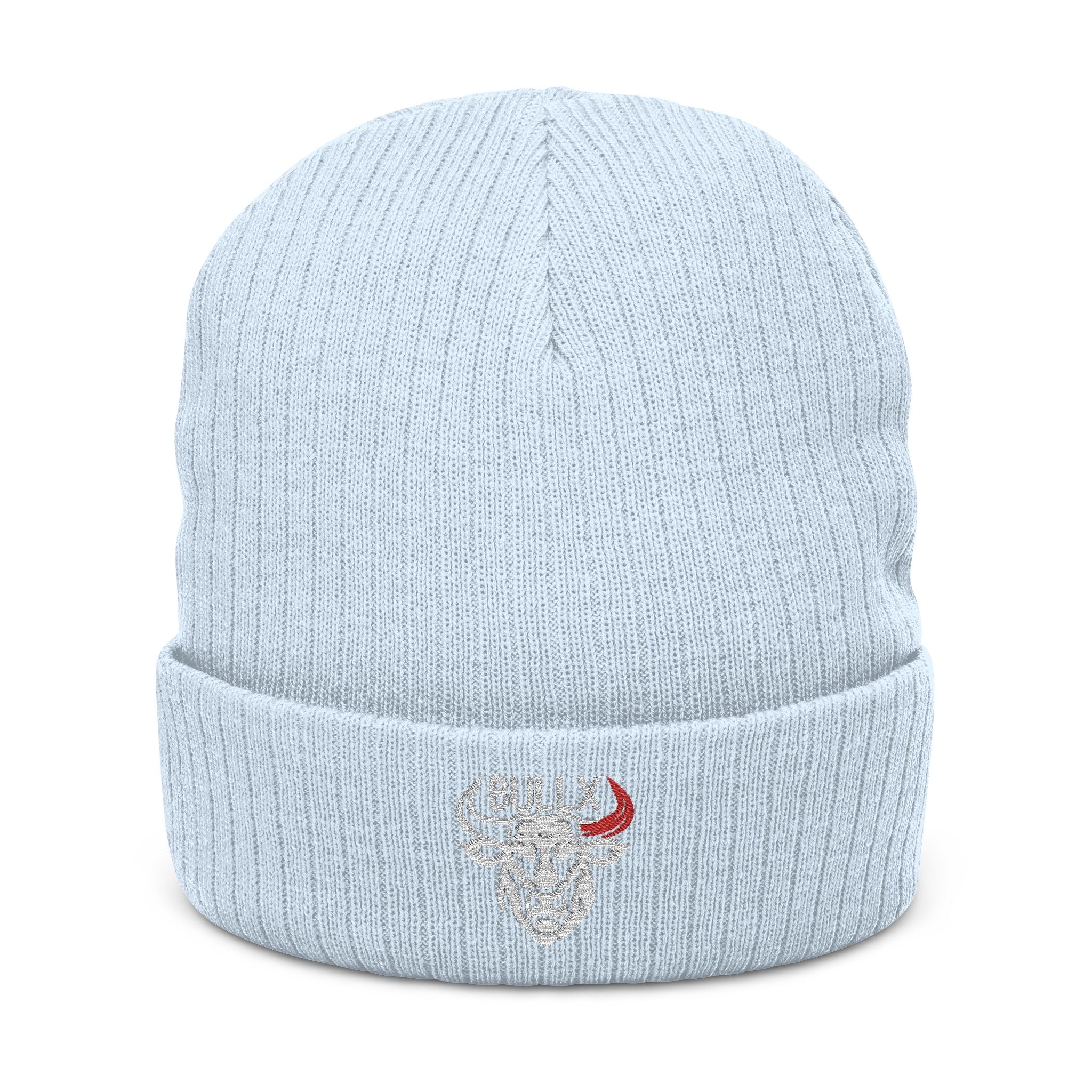 Embroidered Bull Skull Ribbed Beanie — Vintage Western Knit Hat